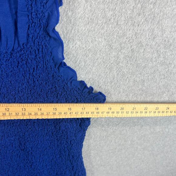 By Anthropologie Textured Mini Dress Bodycon Ruffle Smocked Womens L Blue NWT - Picture 9 of 12